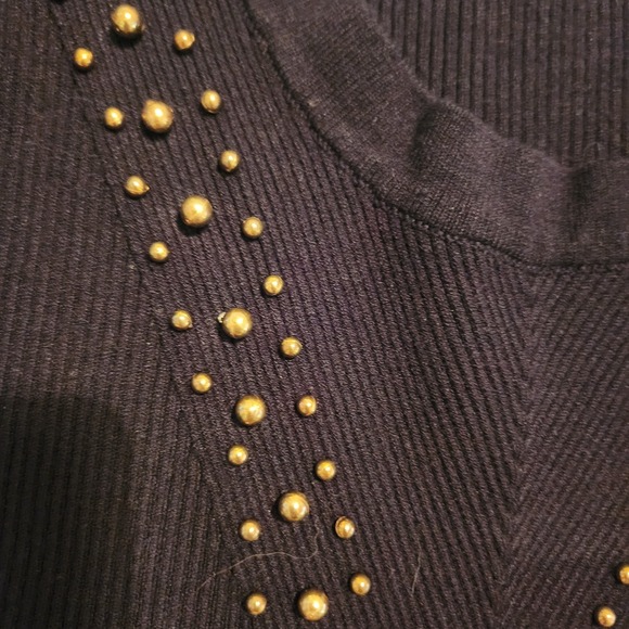 Tahari Black‎ Ribbed Copper Studded L/Sleeve Sweater Top Women no size tag XS/S - Picture 8 of 9